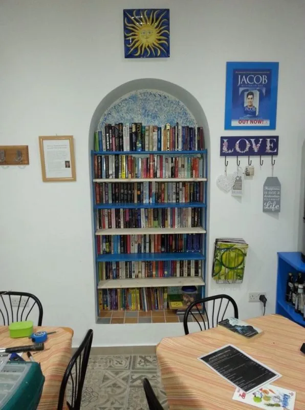The book club shelves at Jacob's Brew