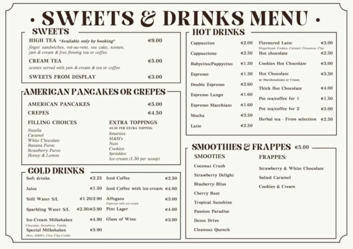 Jacob's Brew menu board, page 2